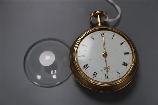M & T Dutton, London, a George III gold engine-turned pierced pair-cased pocket watch, No. 1516, with repeating movement